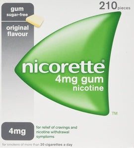 Nicorette Original Chewing Gum, 4 mg, 210 Pieces (Stop Smoking Aid)- Packaging may Vary