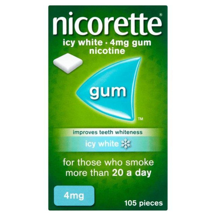 Nicorette Icy White Chewing Whitening Gum, 4 mg, 105 Pieces (Stop Smoking Aid)